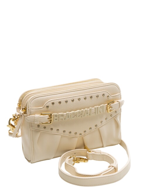 GISELLE Borsa a tracolla con logo e borchie beige - Borse Donna