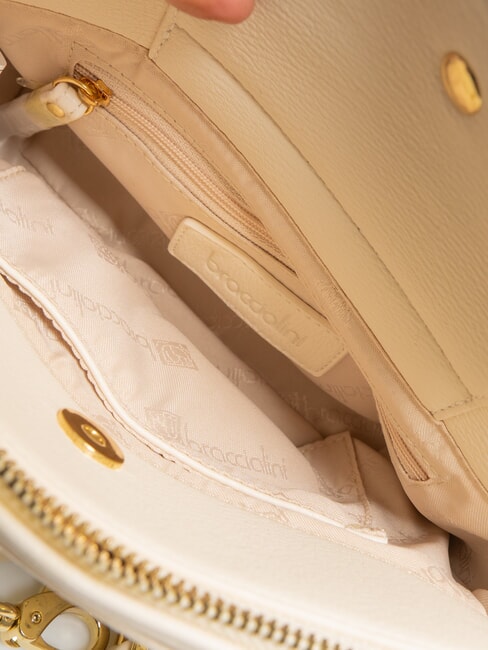 GISELLE Borsa a tracolla con logo e borchie beige - Borse Donna