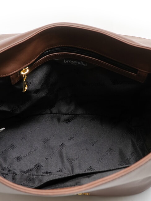 SOFIA Borsa a mano in pelle con fiore marrone - Borse Donna