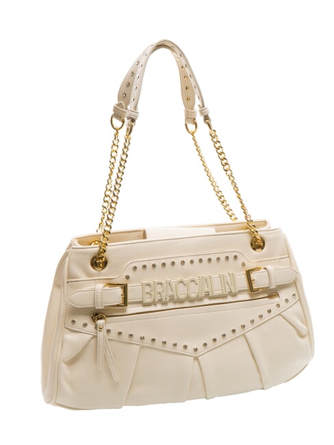 GISELLE Borsa a spalla con logo metallico beige - Borse Donna