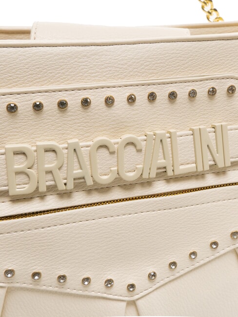 GISELLE Borsa a spalla con logo metallico beige - Borse Donna