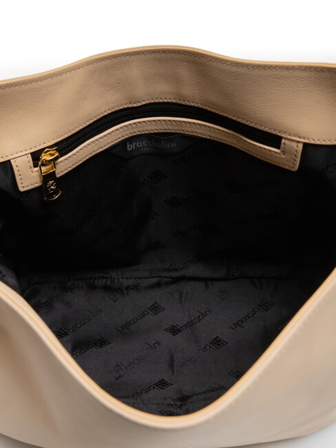 SOFIA Borsa a mano in pelle con fiore beige - Borse Donna