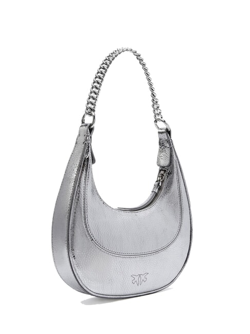 BRIOCHE Borsa a spalla in pelle metallizzata argento-nickel lucido - Borse Donna