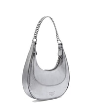 PINKO BRIOCHE Borsa a spalla in pelle metallizzata argento-nickel lucido - Borse Donna - 2