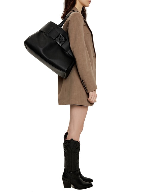 SUSIE SOFT Borsa a spalla con fibbia logata black - Borse Donna