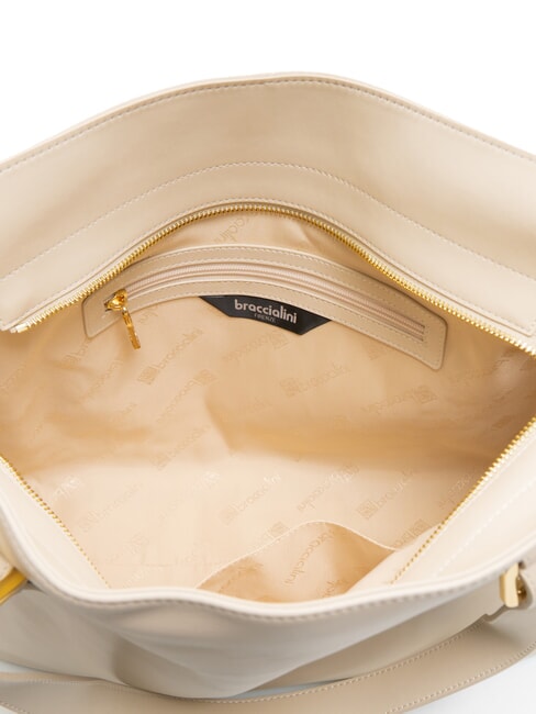 NORA Borsa shopping in pelle con fibbie beige - Borse Donna