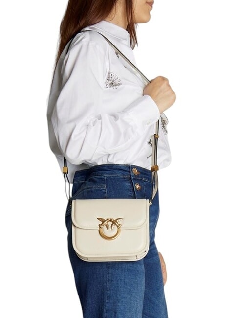 LOVE BOX Borsa mini in nappa con flap bianco seta-antique gold - Borse Donna
