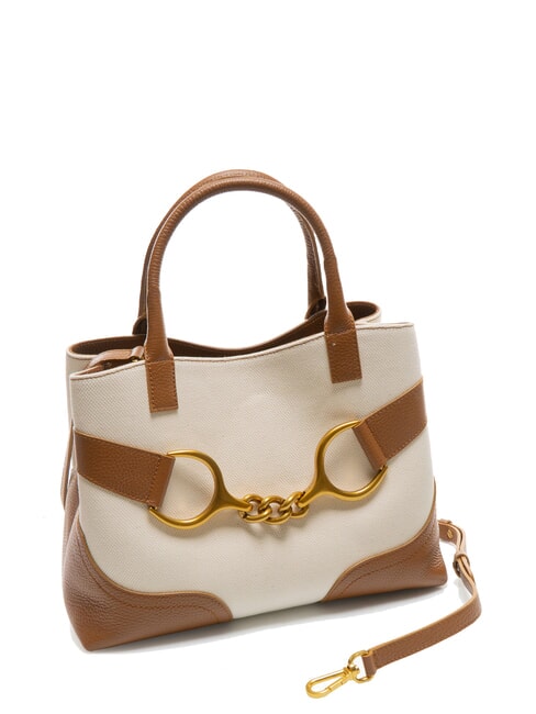 CECILIA Borsa a mano in canvas con tracolla CUOIO - Borse Donna