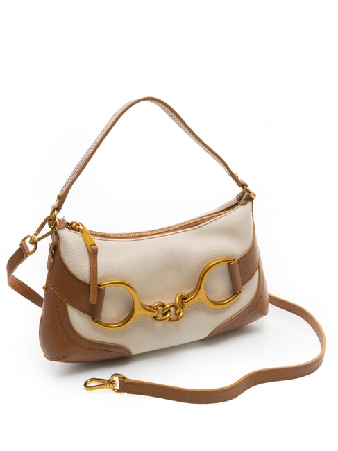 CECILIA Borsa a spalla in canvas con tracolla CUOIO - Borse Donna