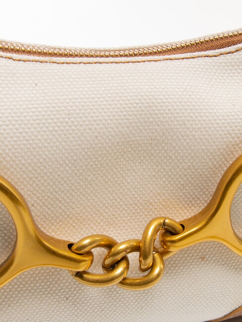 CECILIA Borsa a spalla in canvas con tracolla CUOIO - Borse Donna