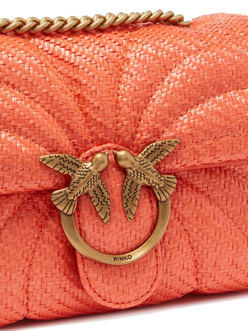 LOVE PUFF Borsa mini tracolla in rafia rosso mandarino-antique gold - Borse Donna