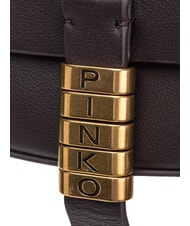 PINKO SADDLE Borsa a tracolla media in pelle con patta marrone moro-mix gal. gold-nik - Borse Donna - 4