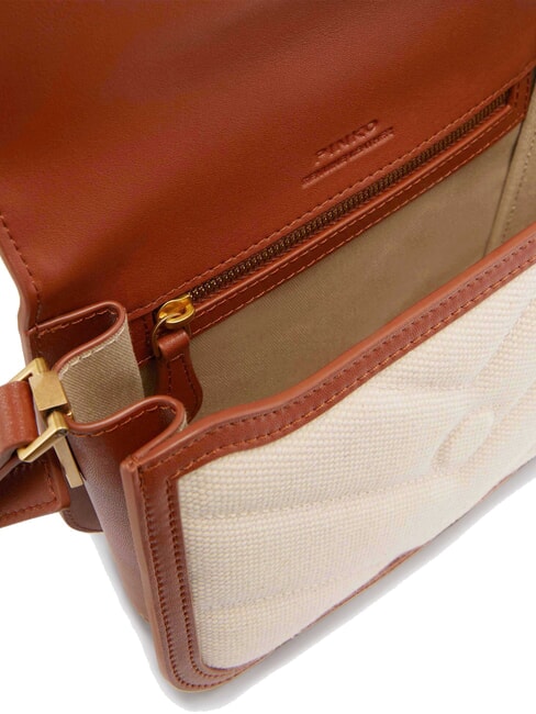 LOVE BOX BAG Borsa mini in canvas a tracolla beige/marrone-antique gold - Borse Donna