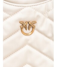 PINKO PUZZLE Borsa a spalla in pelle impunturata bianco seta-antique gold - Borse Donna - 4