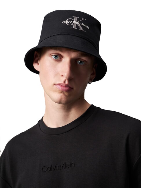 CKJ MONO LOGO Cappello modello bucket in cotone na black - Cappelli