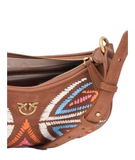 PINKO HALF MOON Borsa a tracolla in pelle suede marrone - leone-antique gold - Borse Donna - 4