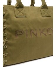 PINKO BEACH Borsa shopping in canvas riciclato oliva gotico-antique gold - Borse Donna - 3
