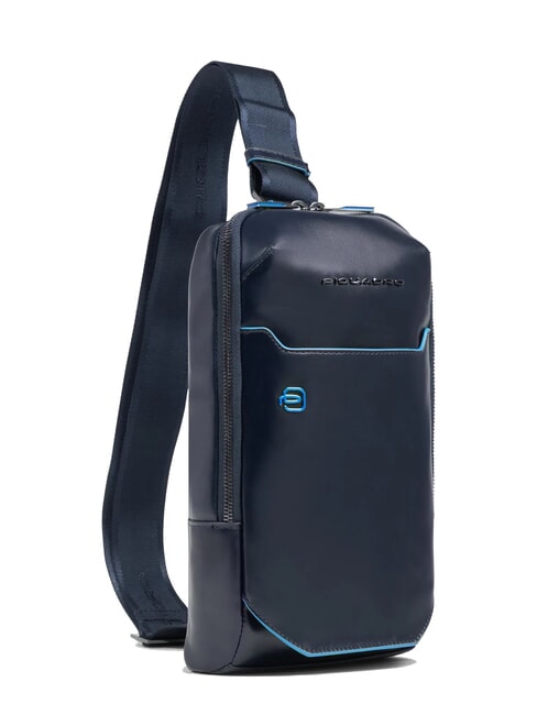BLUE SQUARE Zaino borsello monospalla in pelle blu - Tracolle Uomo