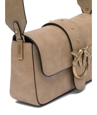 PINKO LOVE ONE MINI Mini Bag a tracolla, in pelle beige-grigio fumo-antique gold - Borse Donna - 4