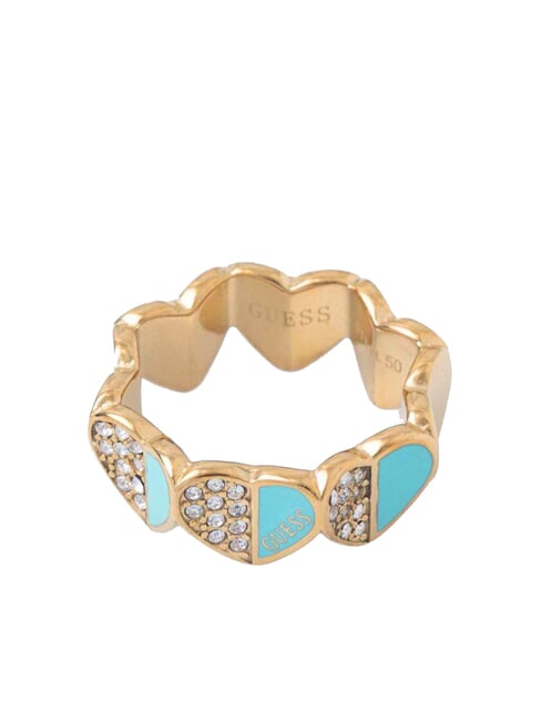 LOVELY Anello con cuori smaltati e zirconi ylw gold/turquoise - Anelli