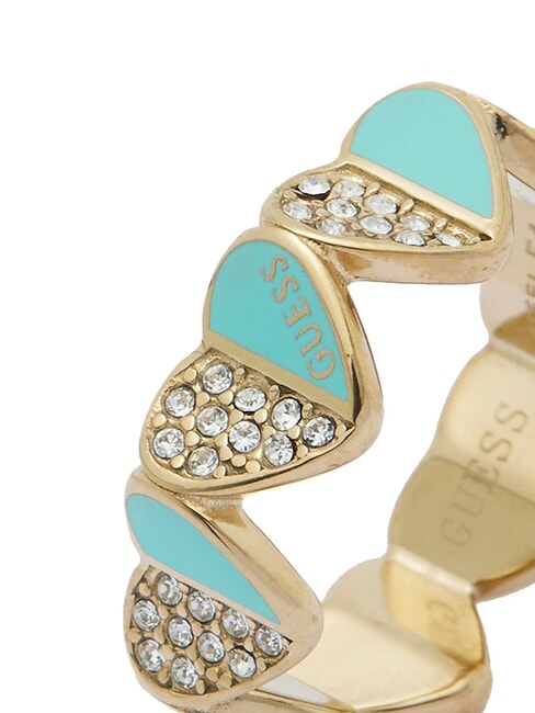 LOVELY Anello con cuori smaltati e zirconi ylw gold/turquoise - Anelli