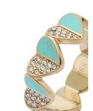 GUESS LOVELY Anello con cuori smaltati e zirconi ylw gold/turquoise - Anelli - 4