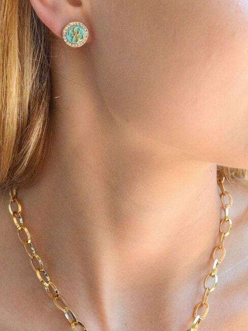 DREAMING Orecchini a bottone smaltati con logo ylw gold/aquamarine - Orecchini