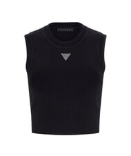 GUESS ALEXIA Topo corto in maglia logo strass jetbla - T-shirt e Top Donna - 4