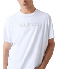 GUESS BSC EMBROIDERY LOGO T-shirt in cotone con logo ricamato purwhite - T-shirt Uomo - 3