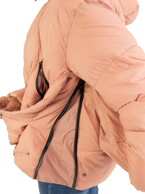 EUGENIE Piumino satin corto con cappuccio cameo brown - Piumini Donna