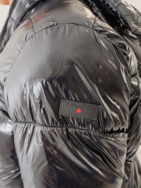 MINGAN Piumino corto lucido con cappuccio recycled shiny black - Piumini Donna