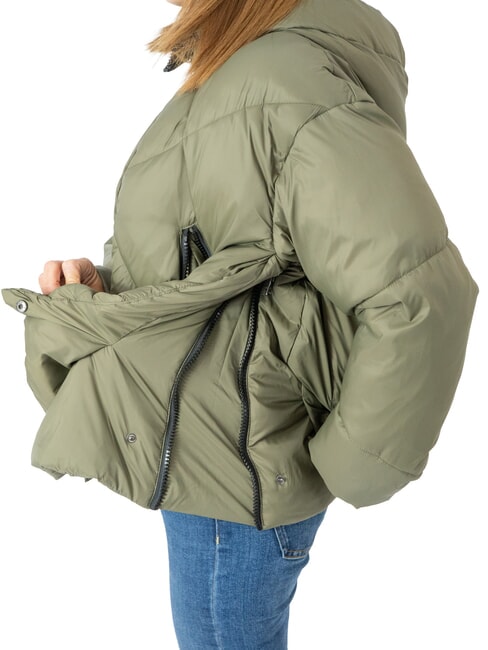 EUGENIE Piumino satin corto con cappuccio olive night - Piumini Donna