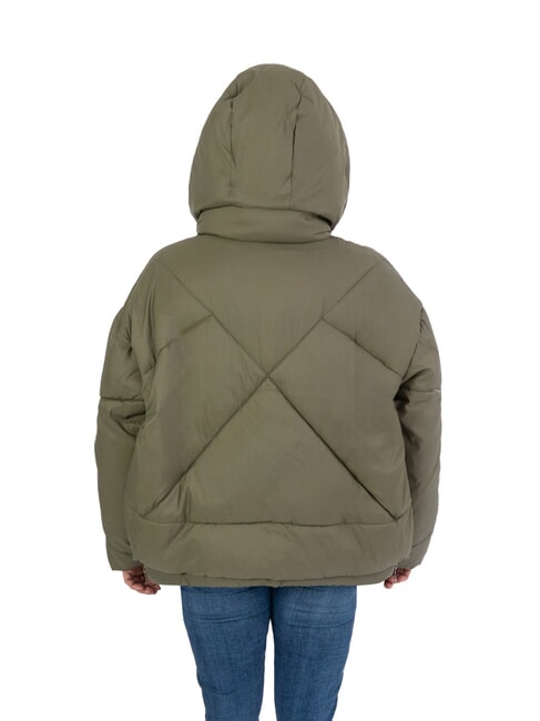 EUGENIE Piumino satin corto con cappuccio olive night - Piumini Donna