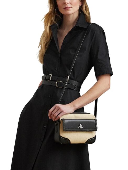 MARCY Borsa camera case in paglia con tasca light natural/black - Borse Donna