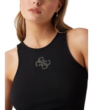 GUESS NEW SL ROUND GUENDALINA Canotta logo 4G strass jetbla - T-shirt e Top Donna - 3