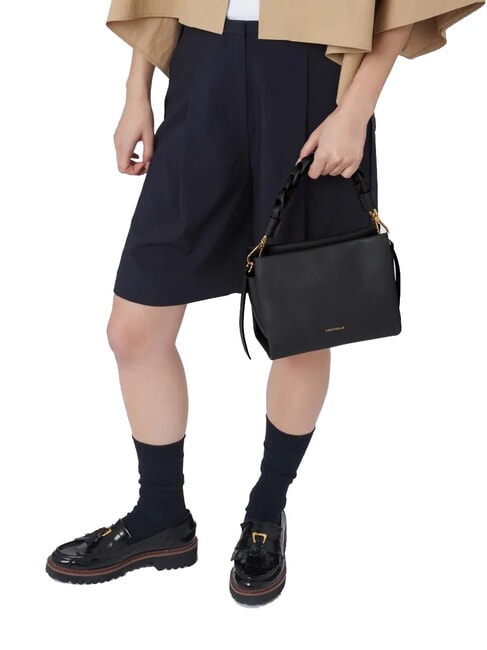 BOHEME GRANA DOUBLE Borsa piccola a mano in pelle martellata noir/cognac - Borse Donna