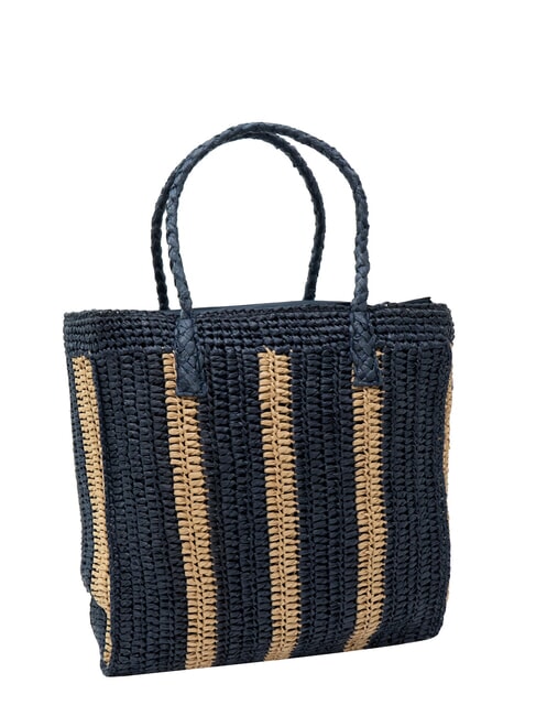 RAFIA Borsa mare in rafia navy blue/bianco panna - Borse Donna