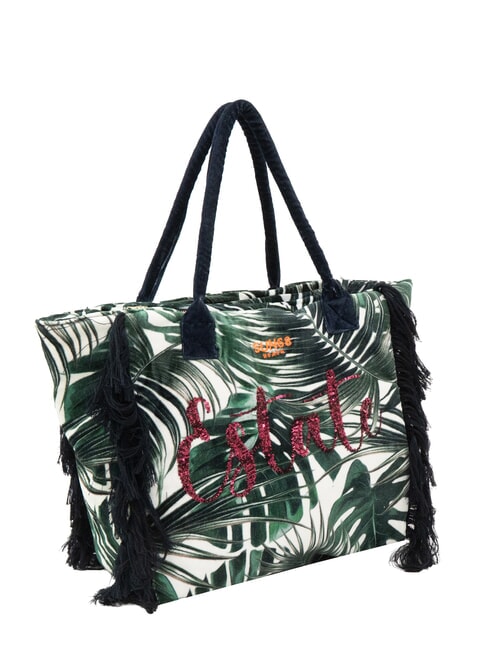 FANCY SPONGE ALLOVER Borsa mare a spalla in canvas verde inglese/bianco panna - Borse Donna