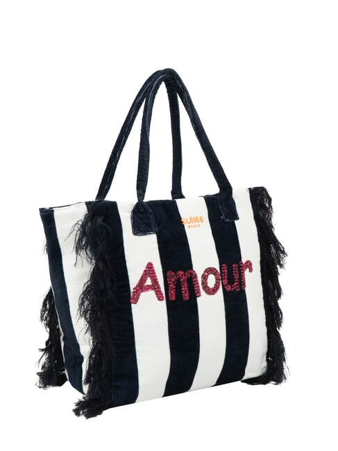 FANCY SPONGE ALLOVER Borsa mare a spalla in canvas navy blue/bianco panna - Borse Donna