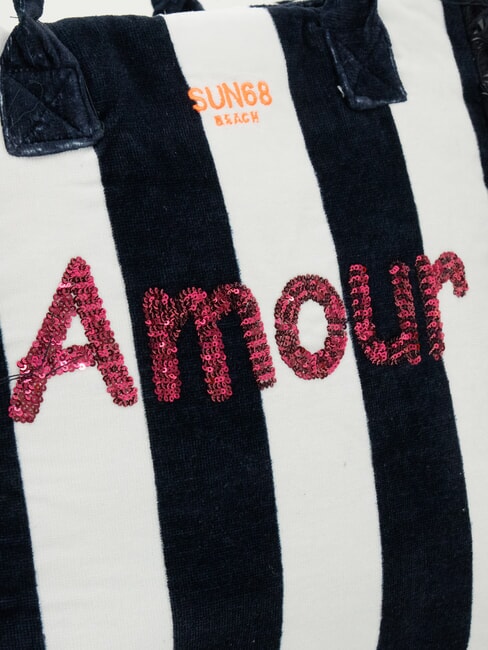 FANCY SPONGE ALLOVER Borsa mare a spalla in canvas navy blue/bianco panna - Borse Donna