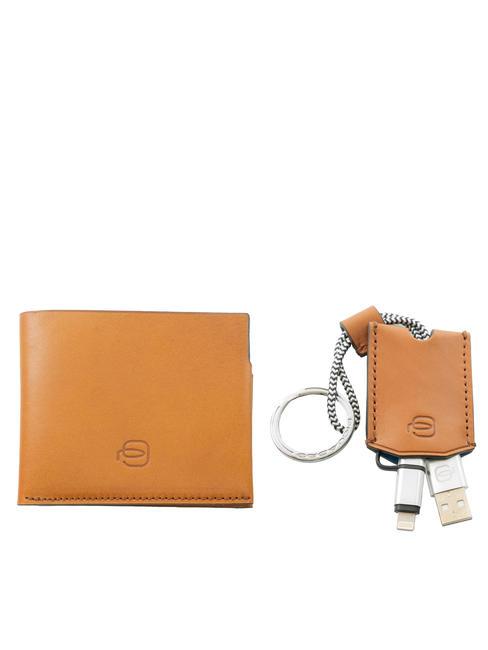 CAMPIONARIO - BAGMOTIC KIT Portafoglio + Portachiavi con USB  in pelle cuoio/blu - Portafogli Uomo