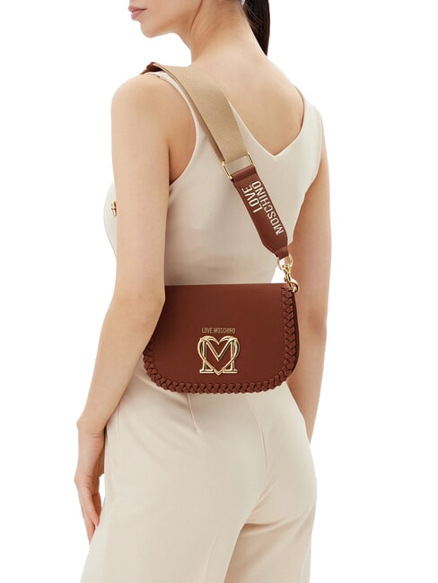 BRAIDED Borsa a tracolla con flap cammello - Borse Donna