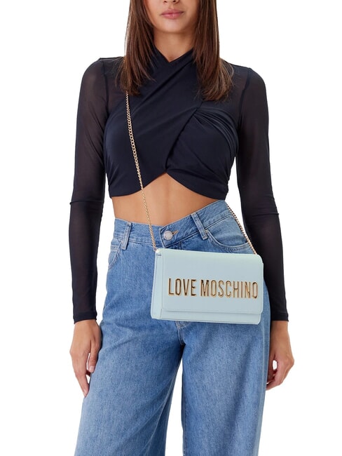 BOLD LOGO Borsa con flap e tracolla catena Azzurro chiaro - Borse Donna