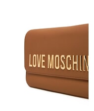 LOVE MOSCHINO LAMINATED BOLD LOVE Borsa a spalla con flap cammello - Borse Donna - 4