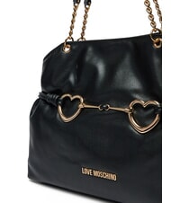 LOVE MOSCHINO EMBOSSED Borsa a spalla con cuori in metallo Nero - Borse Donna - 3