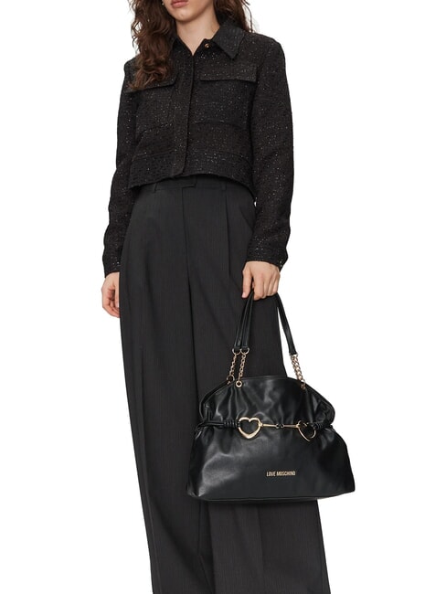 EMBOSSED Borsa a spalla con cuori in metallo Nero - Borse Donna