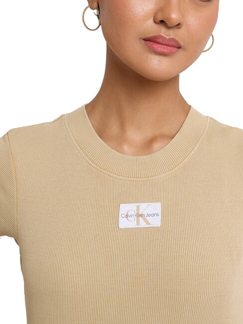 CK JEANS T-shirt cropped a maniche corte pale khaki - T-shirt e Top Donna