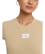 CALVIN KLEIN CK JEANS T-shirt cropped a maniche corte pale khaki - T-shirt e Top Donna - 4