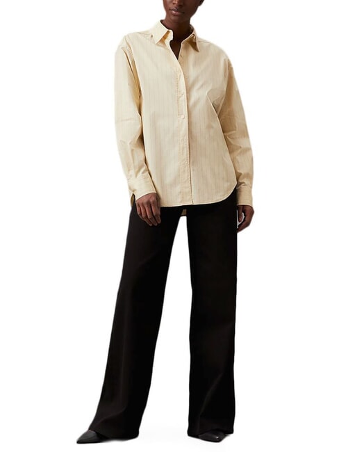 CK Camicia a maniche lunghe relaxed fit wood ash / iced coffee stripe - Camicie Donna