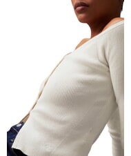 CALVIN KLEIN CK JEANS Cardigan a costine con bottoni ivory - Maglie Donna - 3